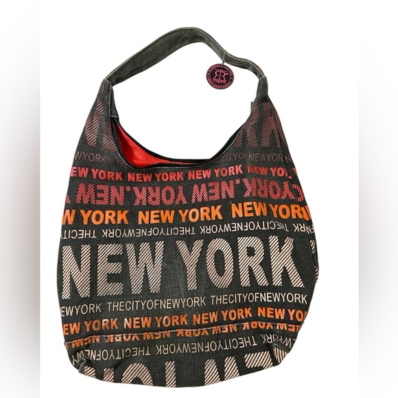 A327 Robin Ruth New York Large Canvas Graphic Hobo Bag Tote Closure Multicolor - Picture 1 of 8